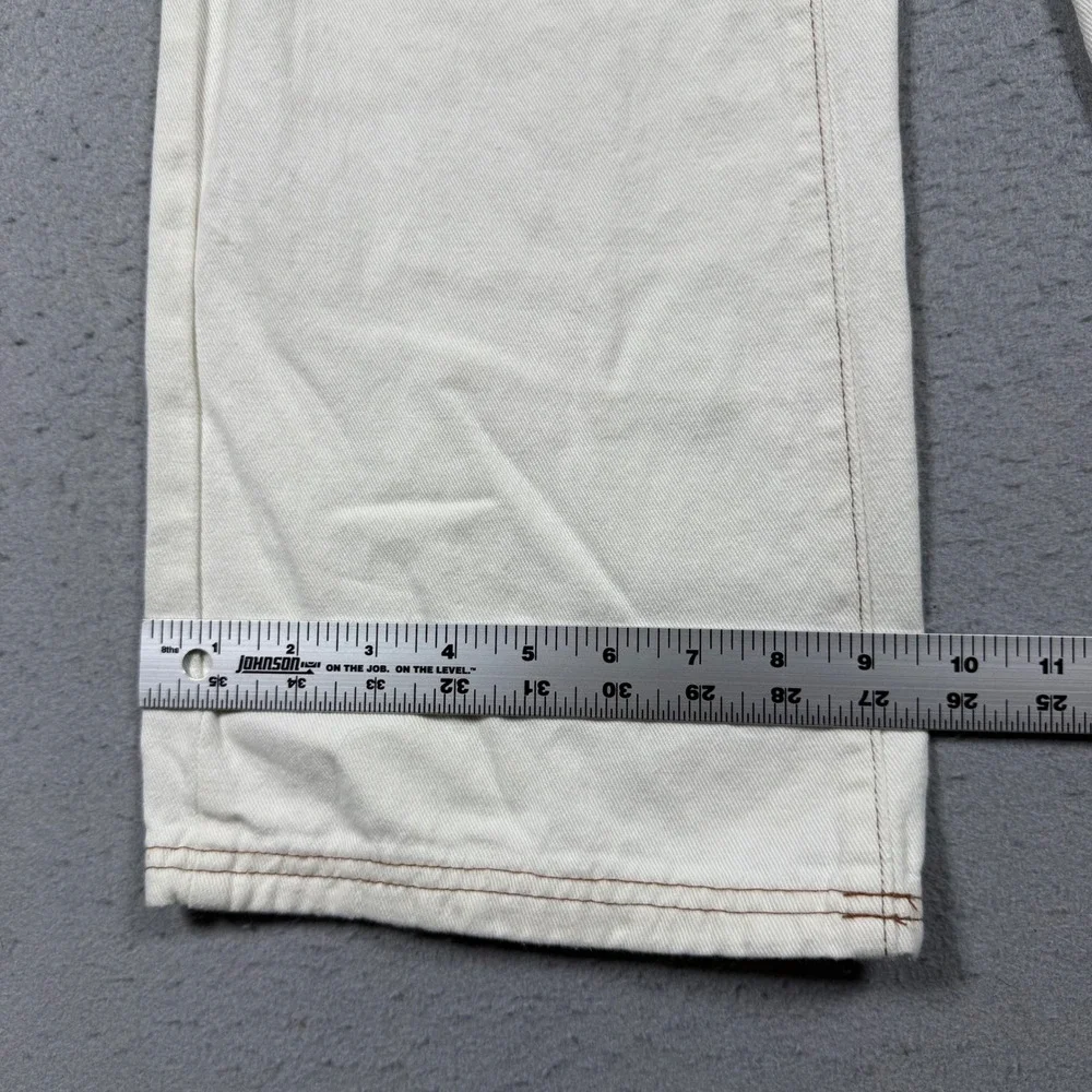 Zara Womens Cream Wide Leg Pants Contrast Stitch Cotton Linen Blend Size 0